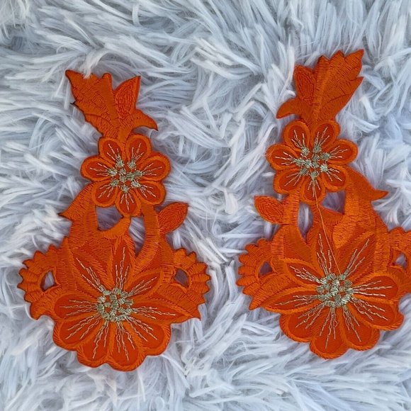 Orange Iron On Patches Orange Flower Embroidery Craft Clothes Accessory set of 2 - Picture 7 of 7